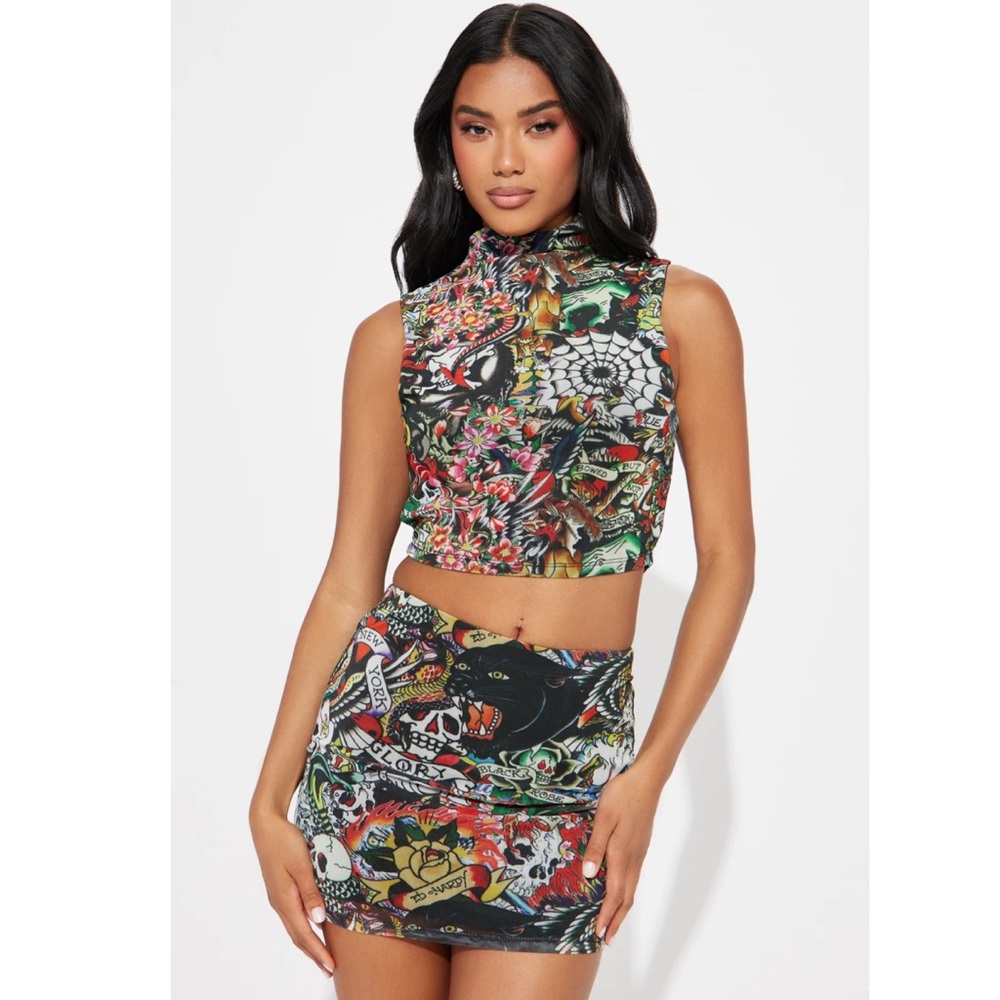 Ed Hardy Graphic Print Skirt Set